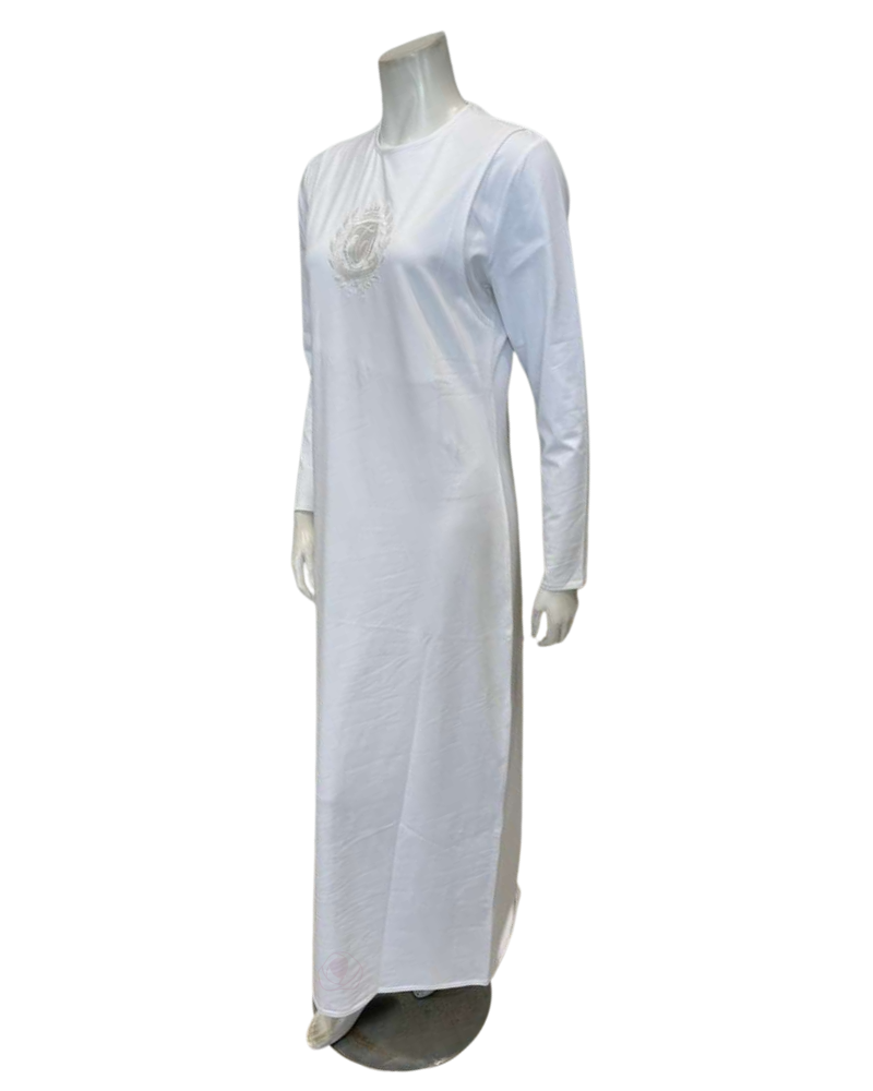 Chicolli N5288-C White Signature Cotton Coverall Nursing Nightgown Myselflingerie.com