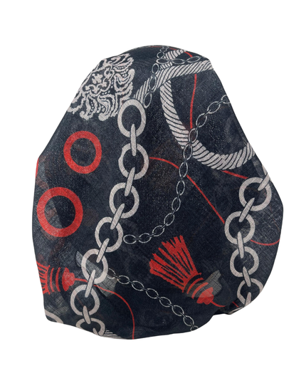 It's Younique OB-CHAI-RW Red & White Chains and Tassels Shimmer Pre-Tied Open Back Bandanna with Velvet Grip Myselflingerie.com