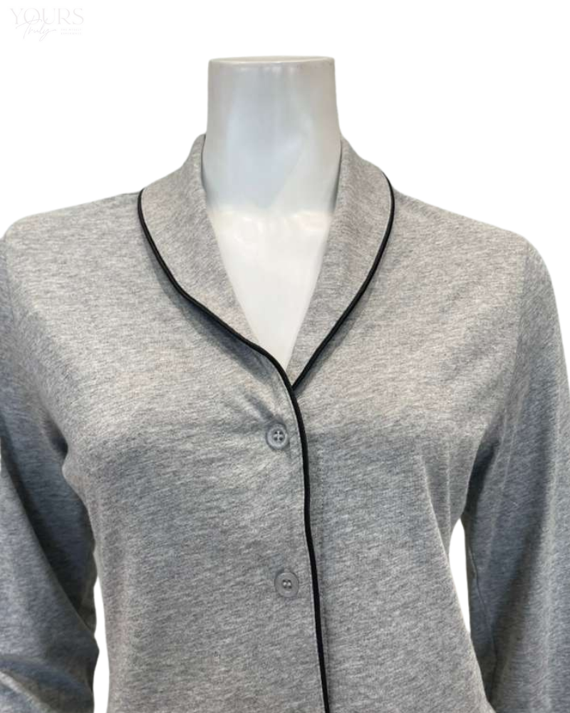 Cosabella PIMAL9563 Heather Grey/Black Pima Lusso Cotton Blend Long Sleeve Shorts Pajamas Set Myselflingerie.com