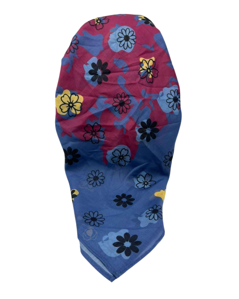 Ahead VT2805 Dark Denim Petal Grid Versatile Style Long Tails Open Back Pre-Tied Bandanna Myselflingerie.com