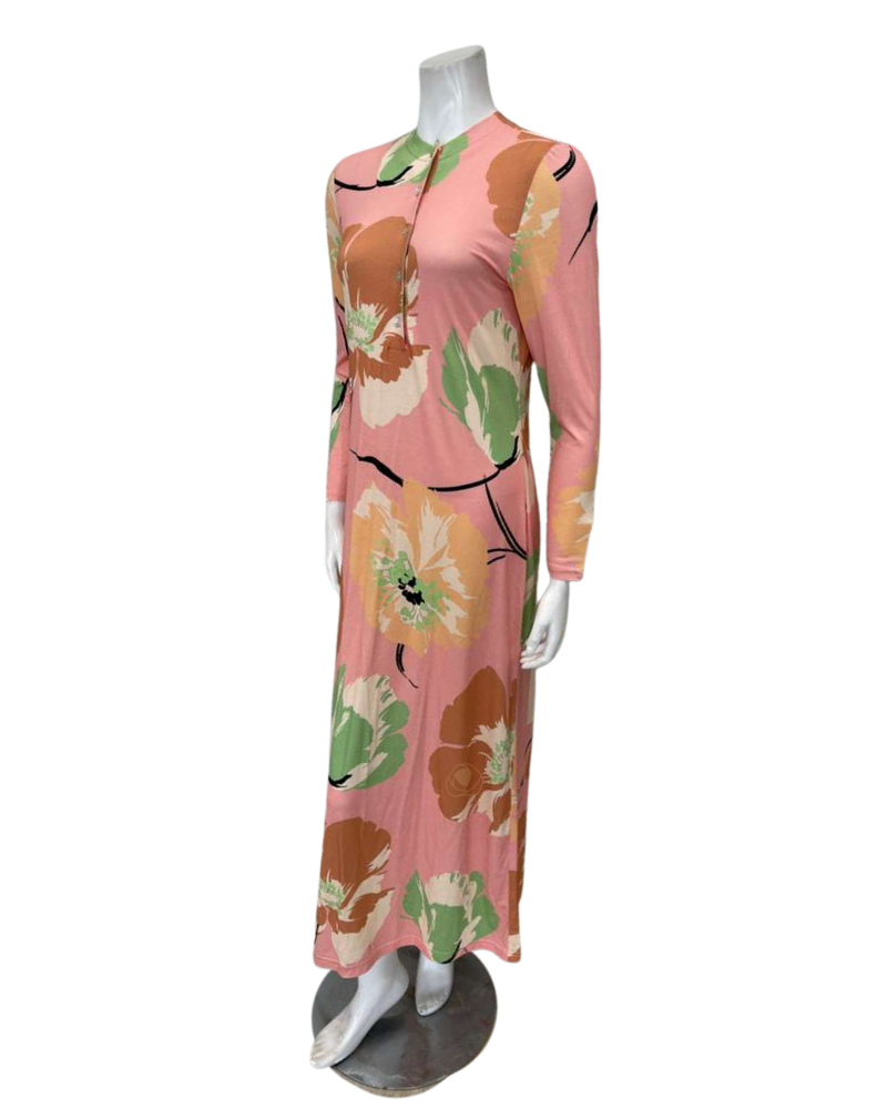 Angelice S7466 Salmon Summer Floral Print Button Down Modal Nightgown Myselflingerie.com
