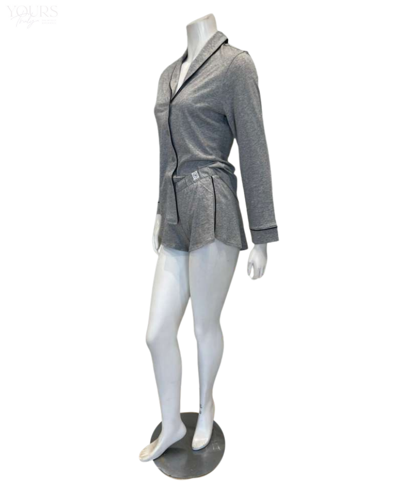 Cosabella PIMAL9563 Heather Grey/Black Pima Lusso Cotton Blend Long Sleeve Shorts Pajamas Set Myselflingerie.com