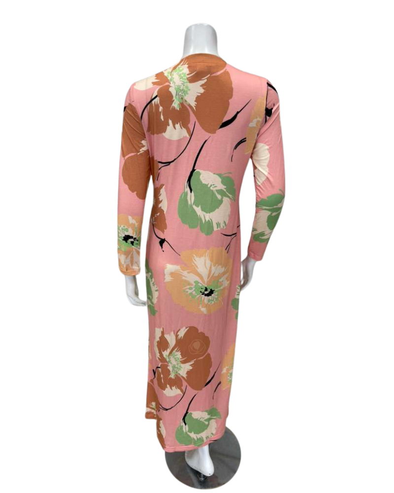 Angelice S7466 Salmon Summer Floral Print Button Down Modal Nightgown Myselflingerie.com