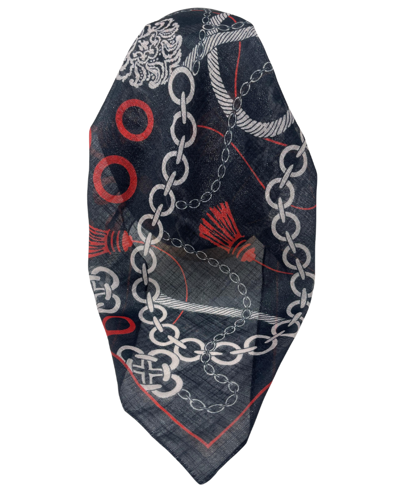 It's Younique OB-CHAI-RW Red & White Chains and Tassels Shimmer Pre-Tied Open Back Bandanna with Velvet Grip Myselflingerie.com