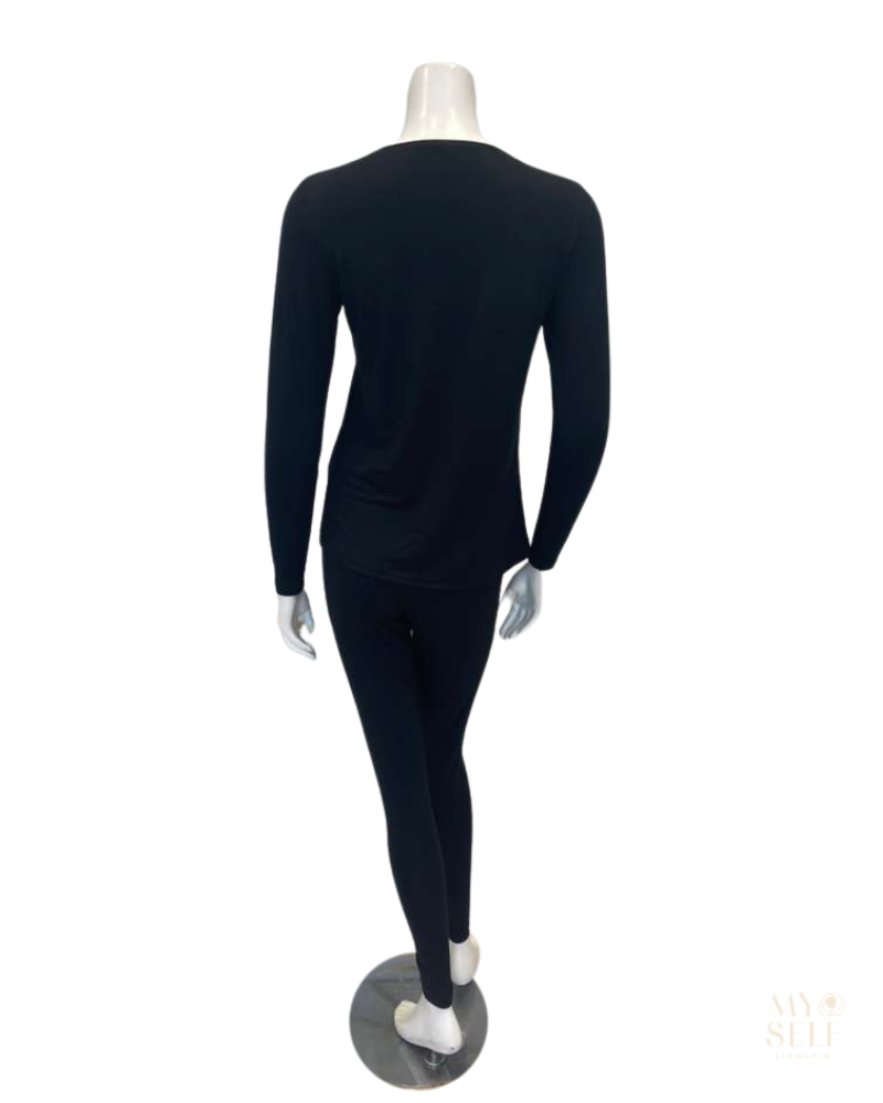 Jackie O'Loungewear VPJ-L/S-BLK Black V Neck Long Sleeve Modal Pajamas Set Myselflingerie.com