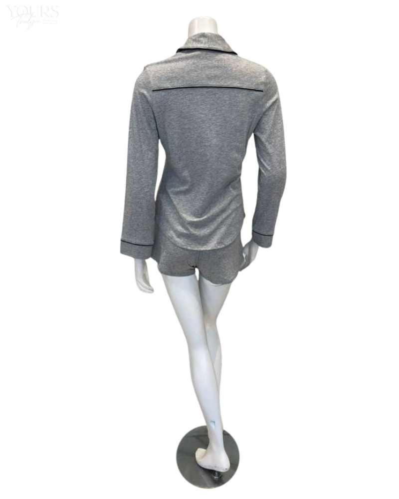 Cosabella PIMAL9563 Heather Grey/Black Pima Lusso Cotton Blend Long Sleeve Shorts Pajamas Set Myselflingerie.com