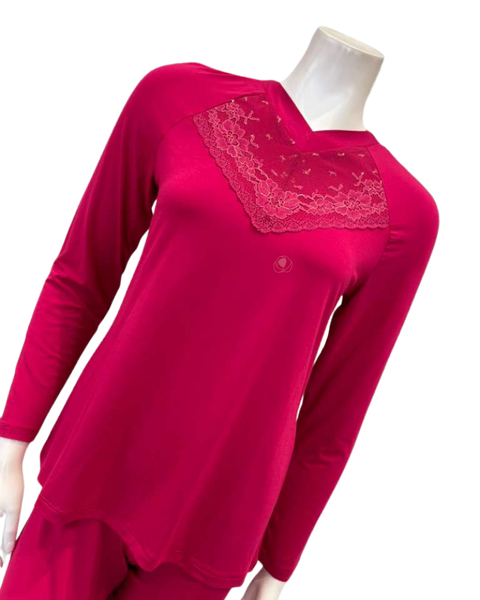 Oh! Zuza V21 Ruby and Lace Modal Pajamas Set Myselflingerie.com
