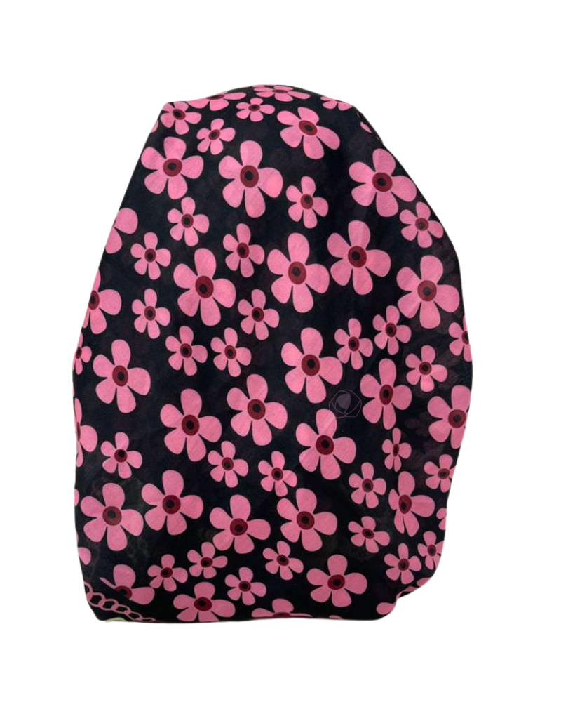 It's Younique OB-PI-FL Pink Flowers with Chain Border Pre-Tied Open Back Bandanna with Velvet Grip Myselflingerie.com
