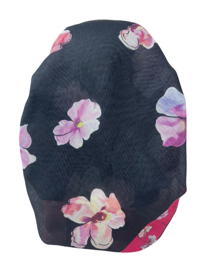 It's Younique OB-FLOW-PI Pink Flower Print on Black Pre-Tied Open Back Bandanna with Velvet Grip Myselflingerie.com