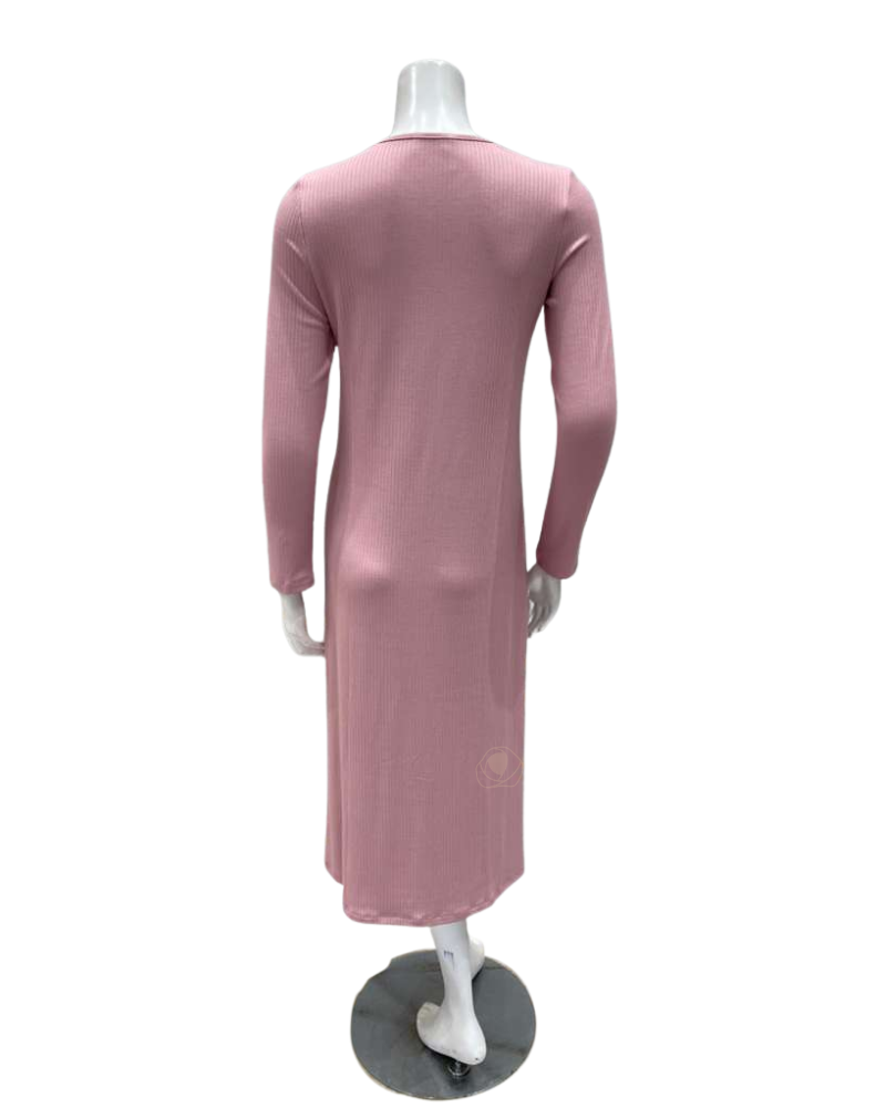 Oh! Zuza V2 Antique Rose Ribbed Lace V Neck Rosie Modal Nightshirt Myselflingerie.com