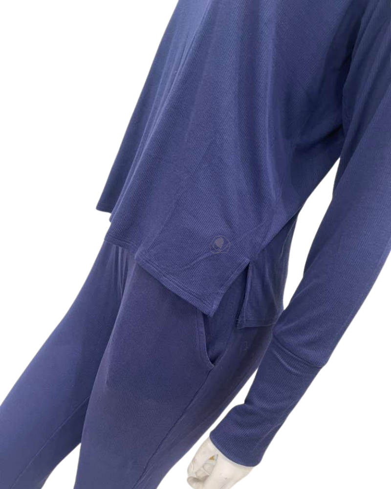 Aspen Dream BRLSL + BRLB Navy Ribbed Long Sleeve & Joggers Bamboo Pajamas Set Myselflingerie.com