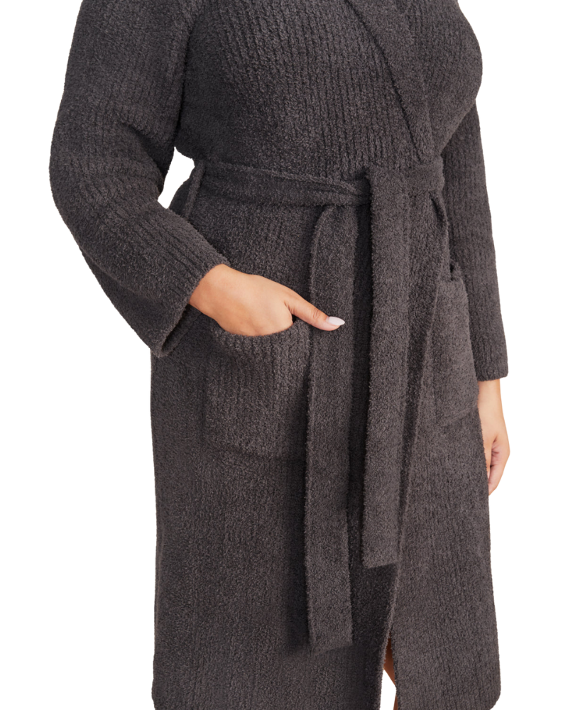 Barefoot Dreams BDUCC20869 Carbon CozyChic Ribbed Hooded Robe Myselflingerie.com