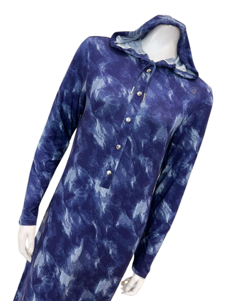Sparrow Denim Tie Dye Knit Jersey Snap Front Lounger Morning Robe Myselflingerie.com 