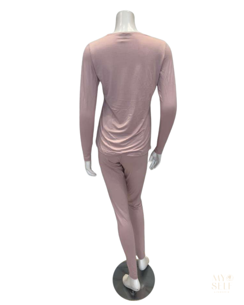 Jackie O'Loungewear VPJ-L/S-PNK PINK V Neck Long Sleeve Modal Pajamas Set Myselflingerie.com