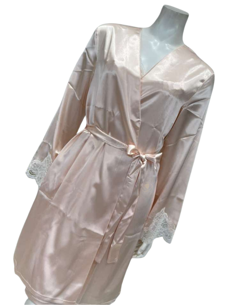 Pen-ky 16765 + 26762D7 Peach Poly Silk Bust Support Chemise & Wrap Set Myselflingerie.com
