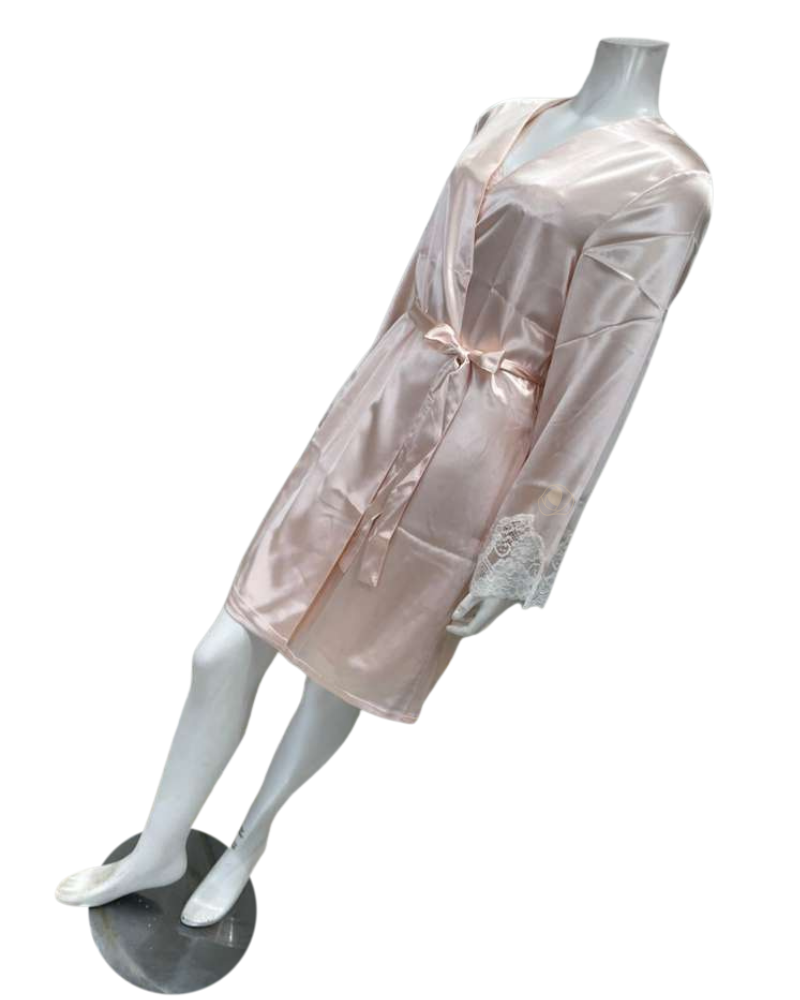 Pen-ky 16765 + 26762D7 Peach Poly Silk Bust Support Chemise & Wrap Set Myselflingerie.com