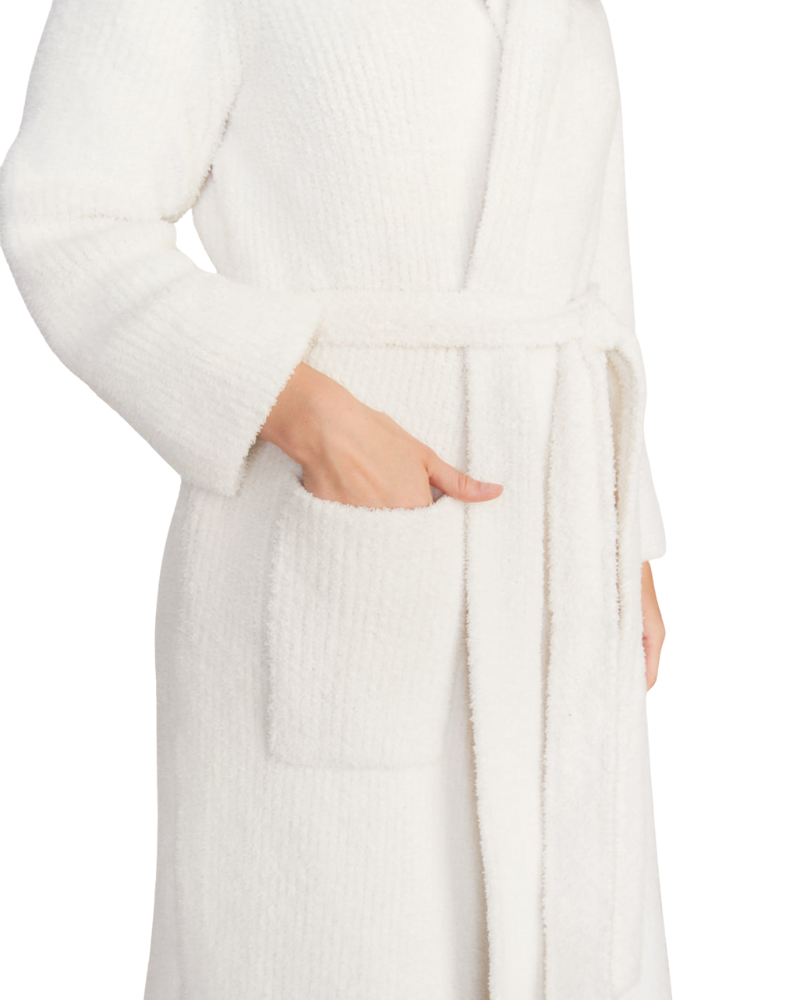 Barefoot Dreams BDUCC20869 Cream CozyChic Ribbed Hooded Robe Myselflingerie.com