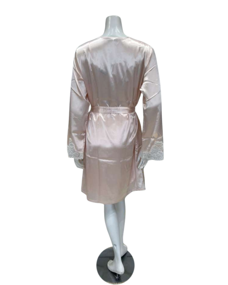 Pen-ky 16765 + 26762D7 Peach Poly Silk Bust Support Chemise & Wrap Set Myselflingerie.com