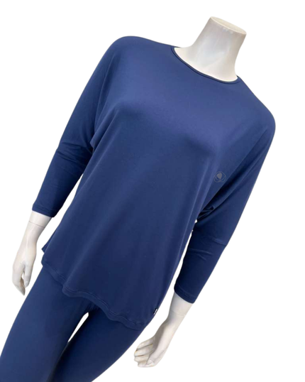Oh! Zuza 3049-R Marine Blue Round Neck Modal Pajamas Set Myselflingerie.com
