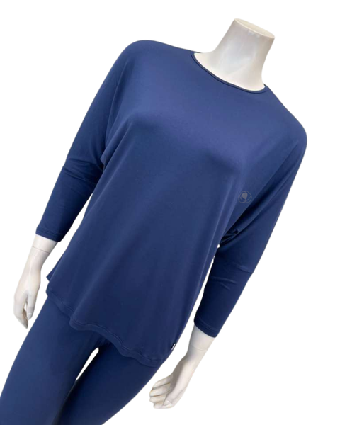 Oh! Zuza 3049-R Marine Blue Round Neck Modal Pajamas Set Myselflingerie.com