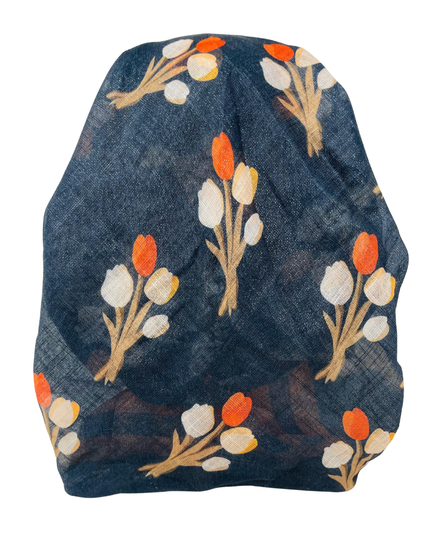 It's Younique OB-TUL-RU Rust/Cream Tulips Pre-Tied Open Back Bandanna with Velvet Grip Myselflingerie.com