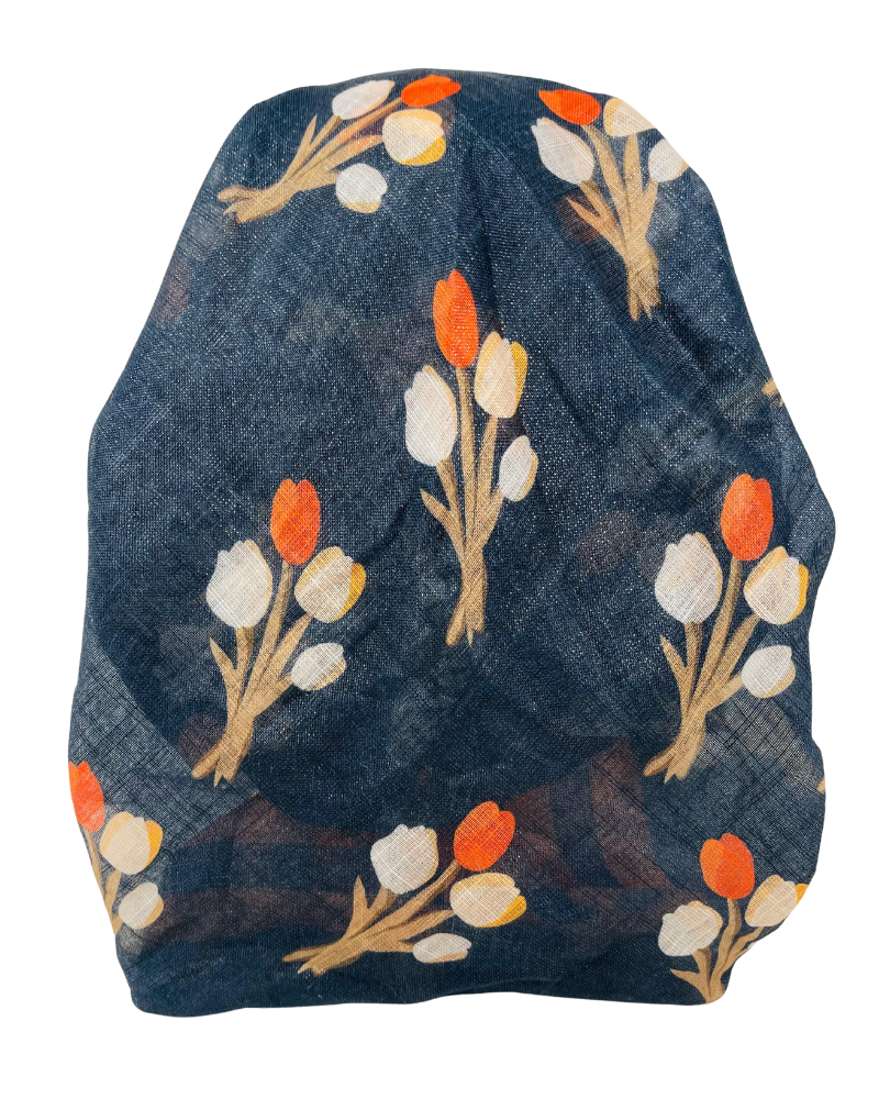 It's Younique OB-TUL-RU Rust/Cream Tulips Pre-Tied Open Back Bandanna with Velvet Grip Myselflingerie.com