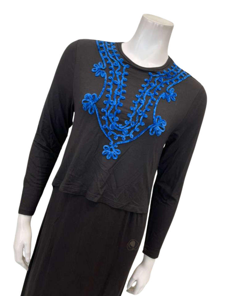 Severine Boutik Royal Blue Royal Scroll Modal Nursing Nightgown Myselflingerie.com