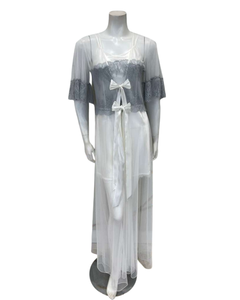 Madeleine Fig CLAIRE Ivory Satin Chemise & Peignoir Set Myselflingerie.com