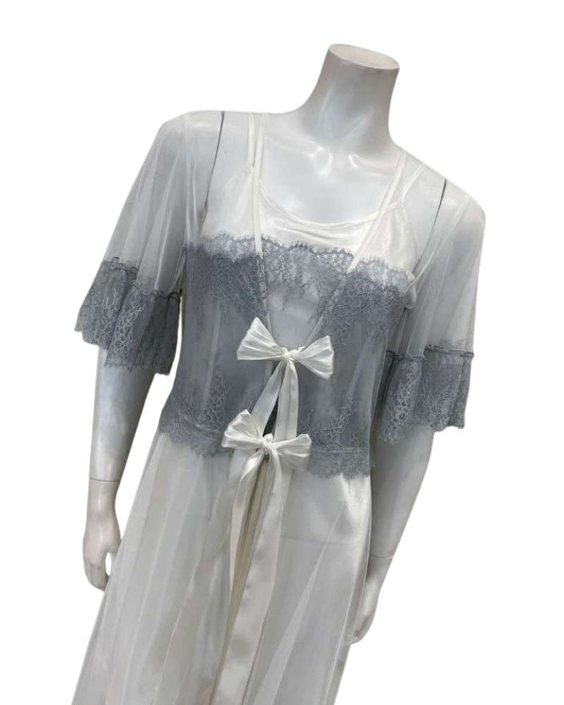 Madeleine Fig CLAIRE Ivory Satin Chemise & Peignoir Set Myselflingerie.com