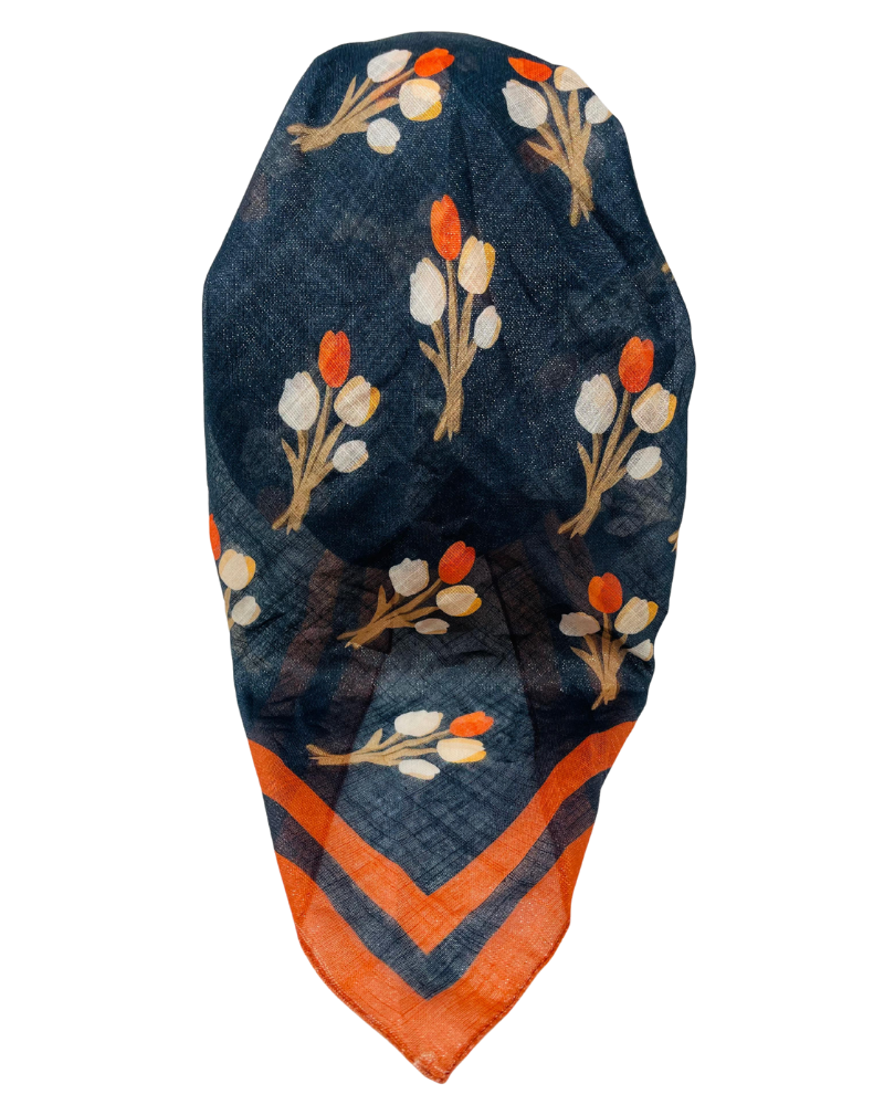 It's Younique OB-TUL-RU Rust/Cream Tulips Pre-Tied Open Back Bandanna with Velvet Grip Myselflingerie.com