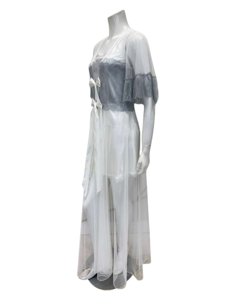 Madeleine Fig CLAIRE Ivory Satin Chemise & Peignoir Set Myselflingerie.com