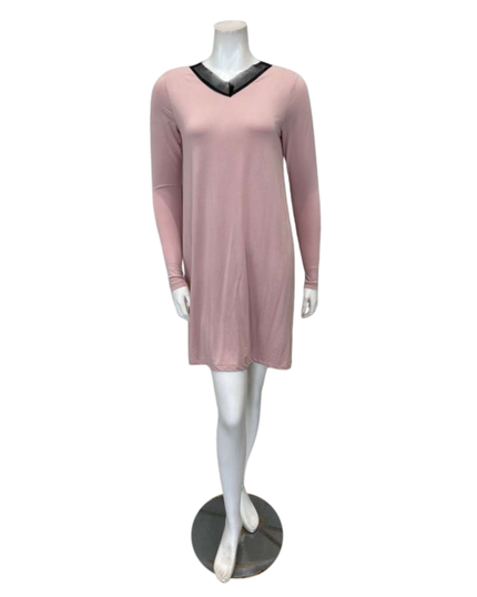 Jackie O'Loungewear Pink V Neck Lace Long Sleeves Modal Nightshirt Myselflingerie.com