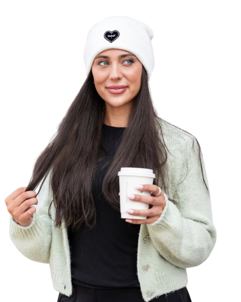 Tal New York TGHW The Gunmetal Heart White Beanie Myselflingerie.com