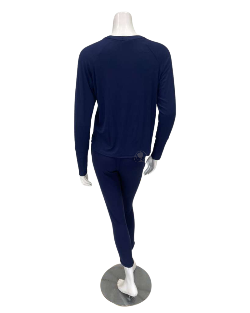 Aspen Dream BRLSL + BRLB Navy Ribbed Long Sleeve & Joggers Bamboo Pajamas Set Myselflingerie.com