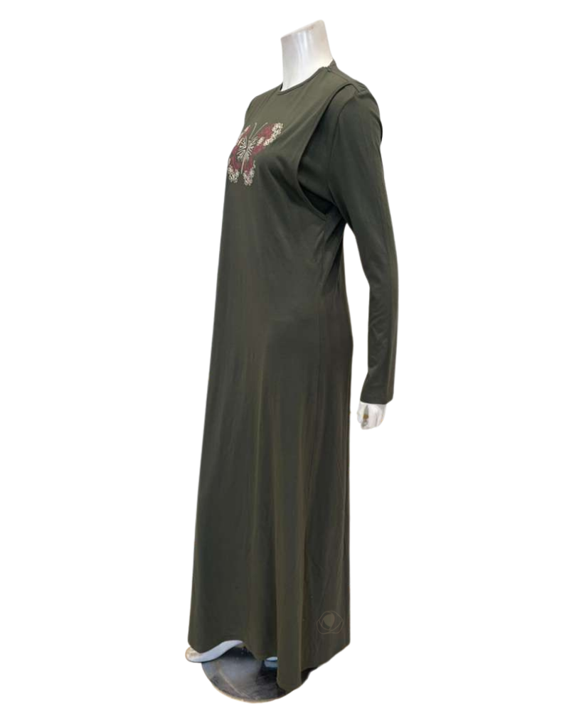 Pen-ky 11916 Khaki Butterfly Stitch Cotton Blend Coverall Nursing Nightgown Myselflingerie.com