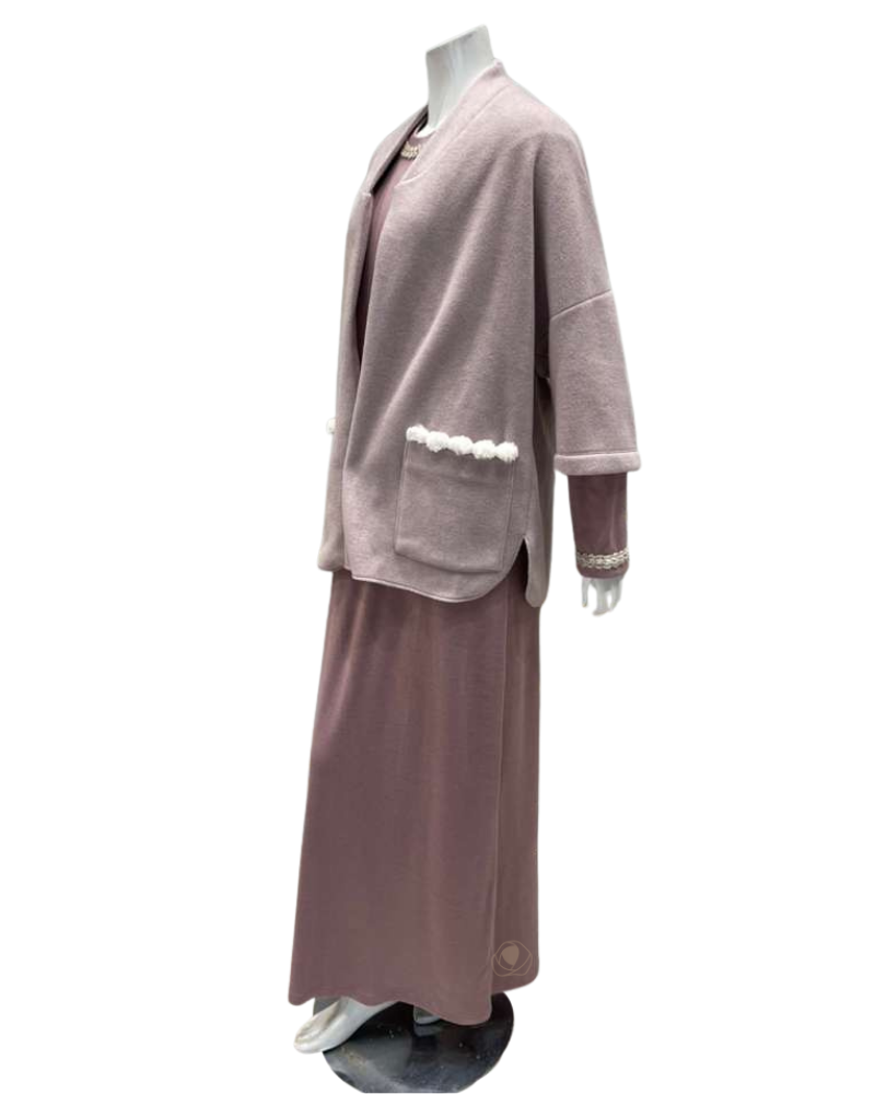 Iora Lingerie Dusty Pink Plush with Pom Pom Trim Lounge Wrap