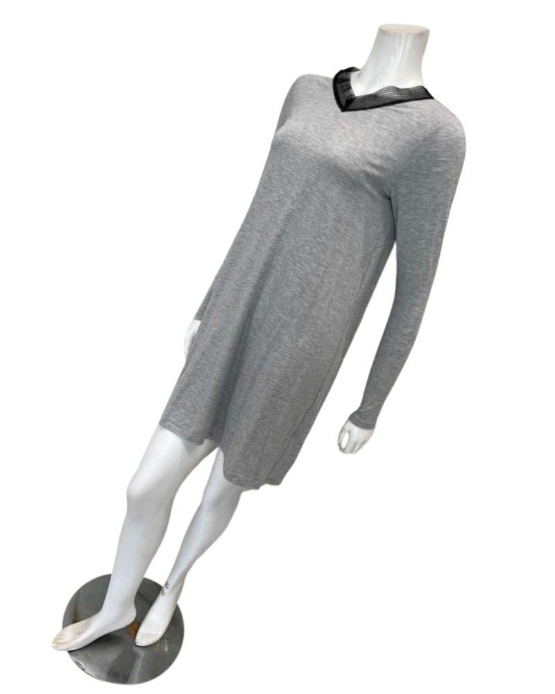 Jackie O'Loungewear Grey V Neck Lace Long Sleeves Modal Nightshirt Myselflingerie.com