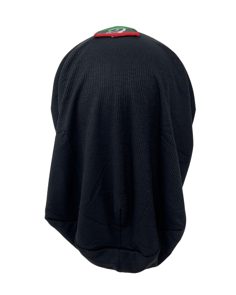 C. Bird CB104 Black Ribbed with Red/Green Logo Bamboo Beanie Snood Myselflingerie.com