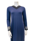 Oh! Zuza M4140 Midnight Blue Swirl Design Modest V Neck Modal Nightshirt Myselflingerie.com