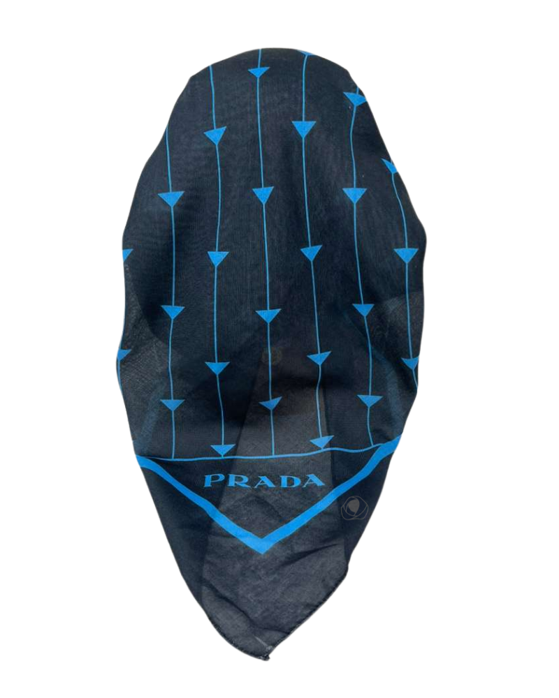 It's Younique Blue on Black Designer Inspired Pre-Tied Open Back Bandanna with Velvet Grip