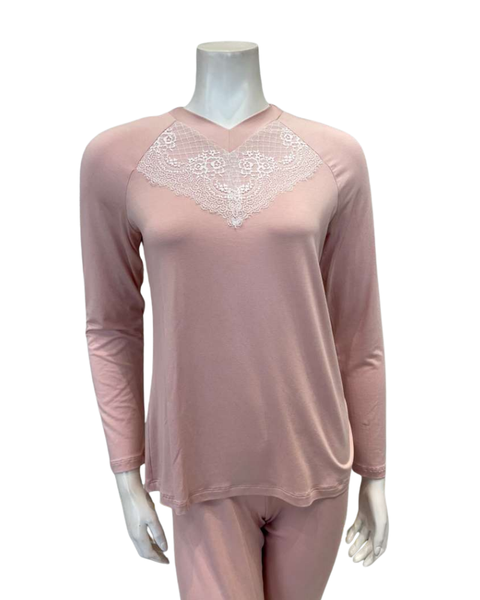 Oh! Zuza V21 Dusty Pink and Lace Modal Pajamas Set Myselflingerie.com