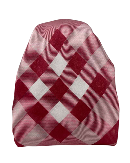 It's Younique OB-SHIM-BUR-RD Red Burberry Inspired Shimmer Pre-Tied Open Back Bandanna with Velvet Grip Myselflingerie.com