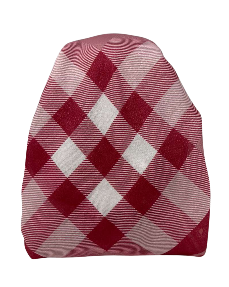It's Younique Red Burberry Inspired Shimmer Pre-Tied Open Back Bandanna with Velvet Grip Myselflingerie.com
