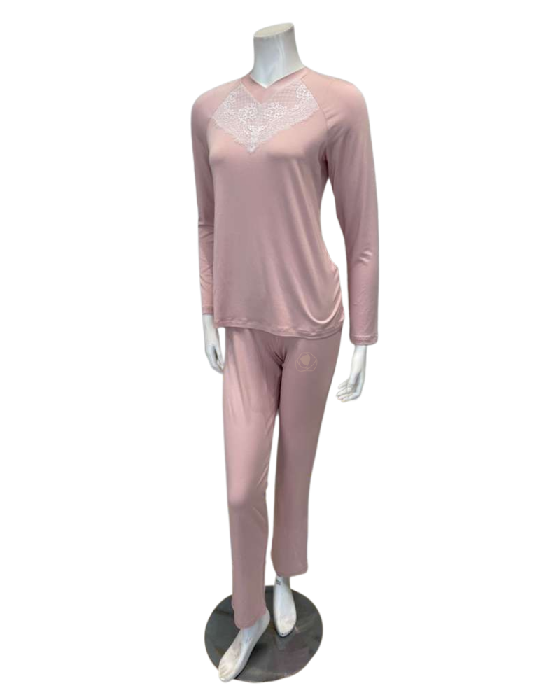 Oh! Zuza V21 Dusty Pink and Lace Modal Pajamas Set Myselflingerie.com