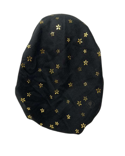 Cherie SPC310A-BKG Black/Gold Foil Flowers Adjustable Closed Back Pre-Tied Bandanna Myselflingerie.com