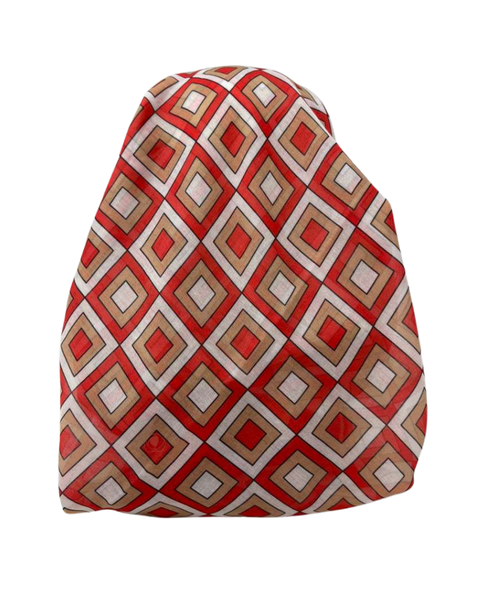 It's Younique Red/Tan Squares Pre-Tied Open Back Bandanna with Velvet Grip Myselflingerie.com