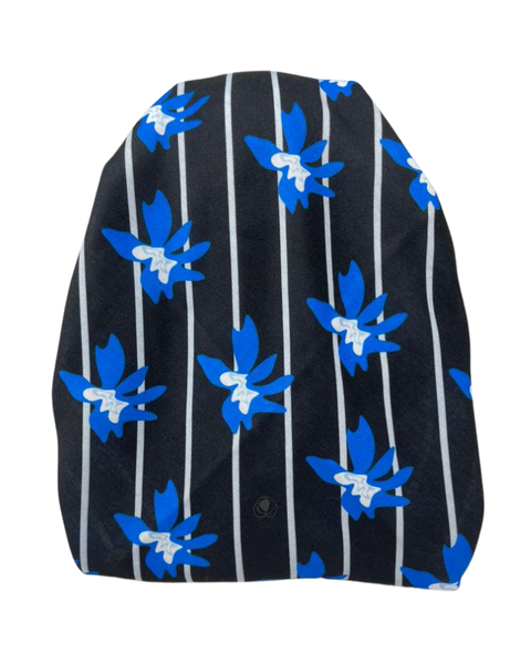 It's Younique Blue Leaves on White Pre-Tied Open Back Bandanna with Velvet Grip Myselflingerie.com