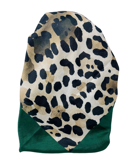 It's Younique OB-LEO-BR Brown Leopard Green Print Border Pre-Tied Open Back Bandanna with Velvet Grip Myselflingerie.com