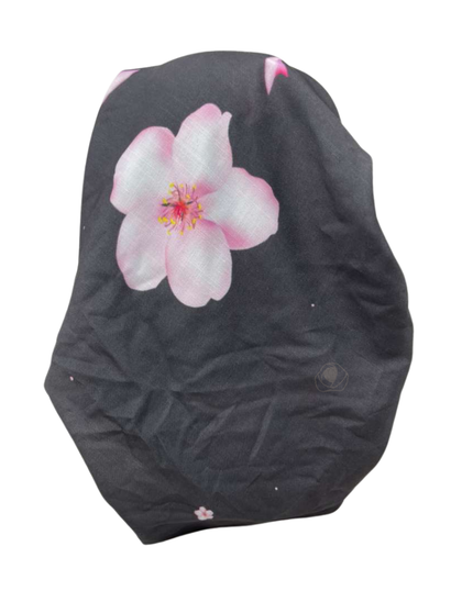 Lizi Headwear Black/Pink Falling Blossoms Open Back Adjustable Pre-Tied Bandanna with Velvet Grip