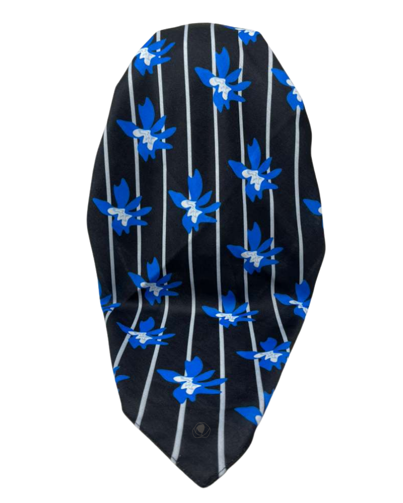 It's Younique Blue Leaves on White Pre-Tied Open Back Bandanna with Velvet Grip Myselflingerie.com
